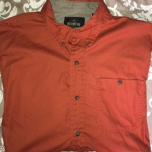 EUC Red head men’s long sleeve orange button up